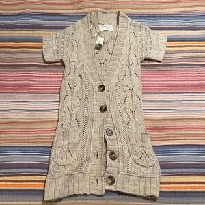 Aeropostale Tan Cable Knit‎ Short Sleeve Cardigan Sweater Dress S P